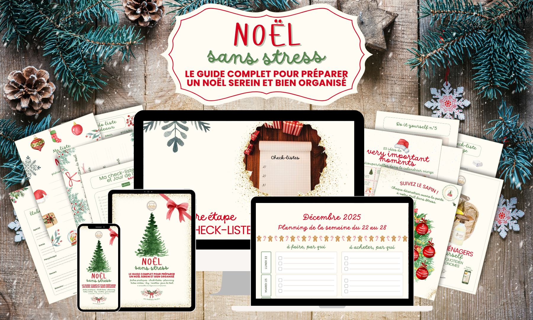 Mockup des bonus du guide Noël Sans Stress pour bien organiser les fêtes