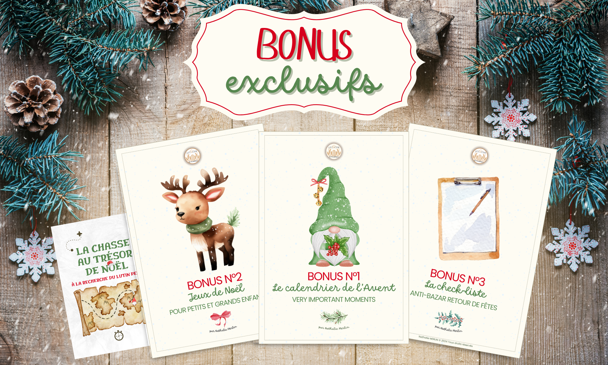 Mockup des bonus du guide Noël Sans Stress pour bien organiser les fêtes