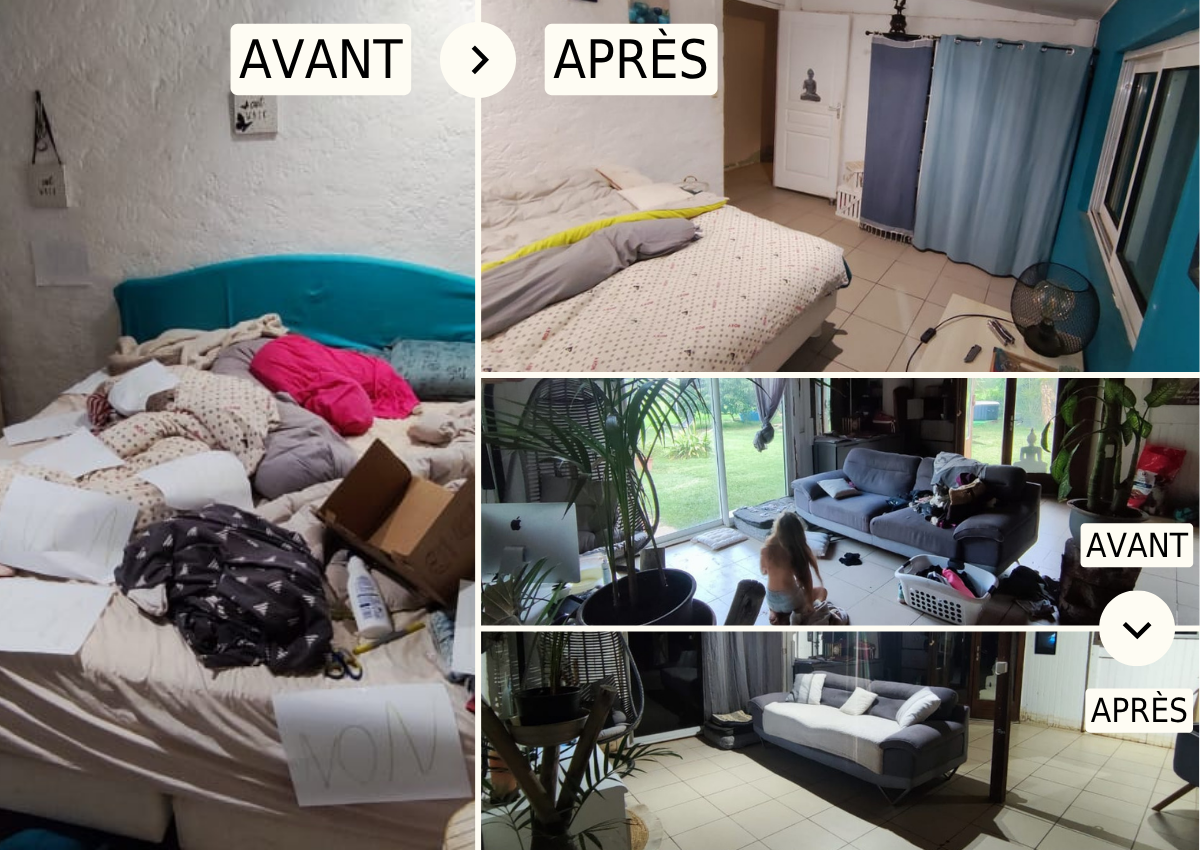 Désencombrement avant après chambre parentale et salon de Sofy